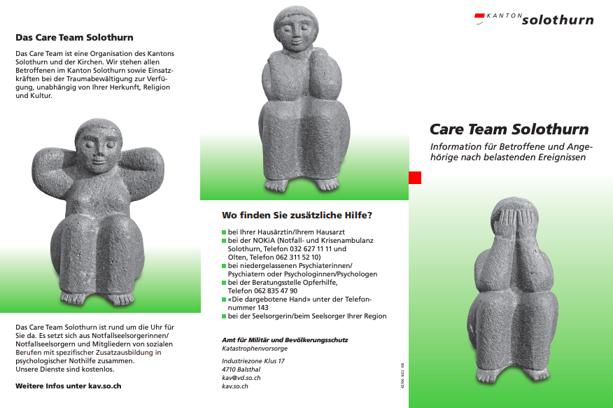 
Das Care Team Solothurn sucht Freiwillige für die psychologische und seelsorgerische Nothilfe nach traumatischen Ereignissen. Ende 2026 übernimmt Stephanie Cabre Pardo die Leitung.